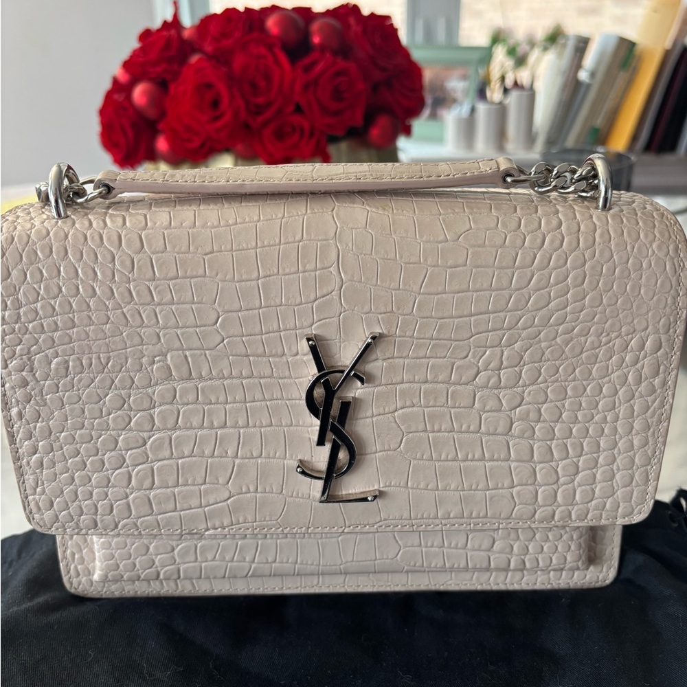 Saint Laurent Croc-Embossed Leather Shoulder Bag